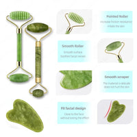 Jaderoller & Gua Sha Set – Gesichtsmassage für Hautstraffung & Nackenpflege