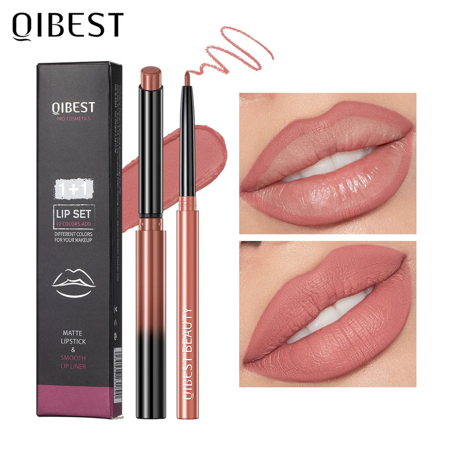 Matte Nude Lipstick & Lip Liner Set — 12 Shades, Waterproof
