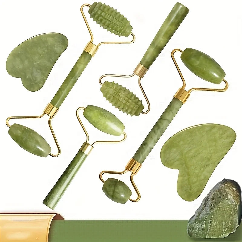Jaderoller & Gua Sha Set – Gesichtsmassage für Hautstraffung & Nackenpflege